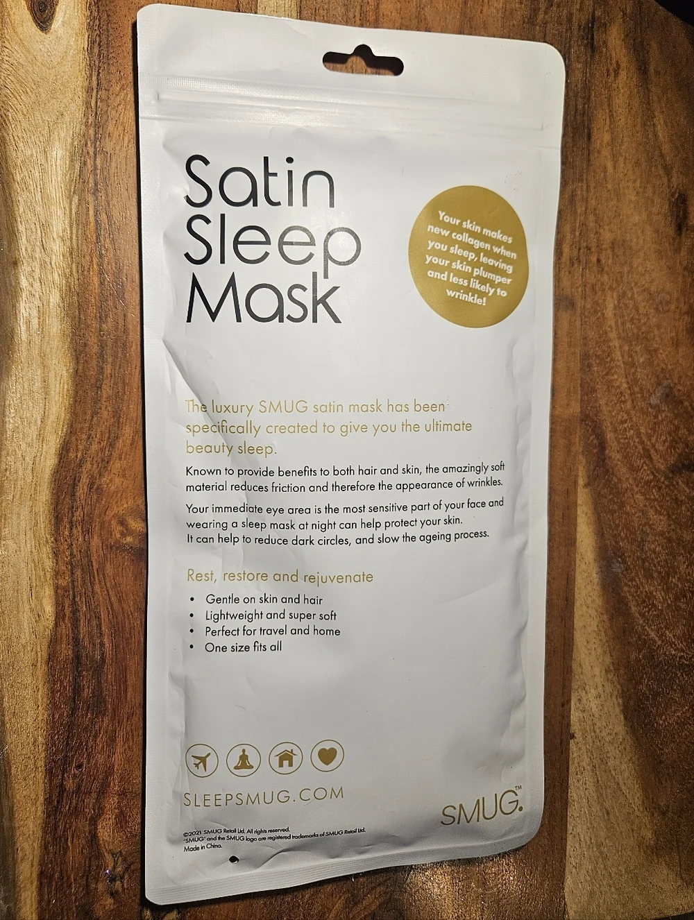 Satin Sleep Mask - White with Red Lip Print